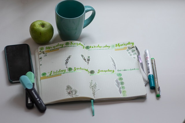 Writing in a weekly diary